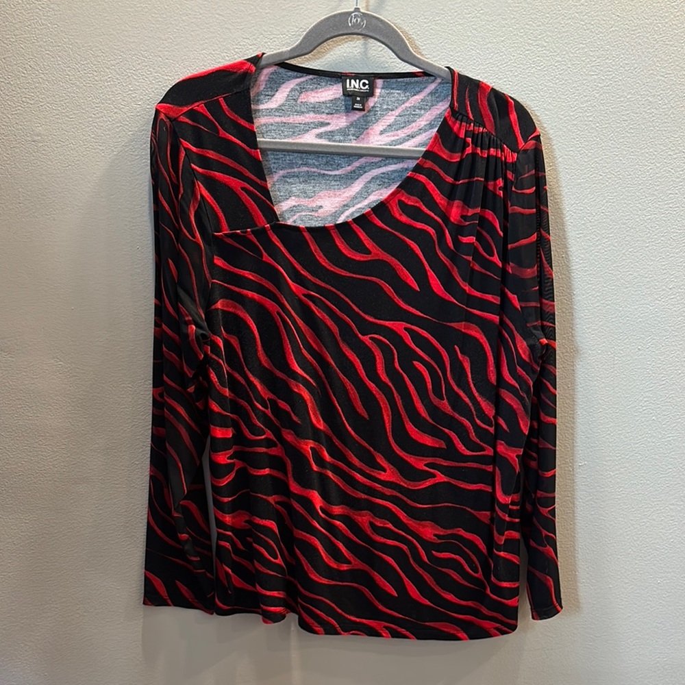 INC International Concepts Women's Red and Black Zebra Print Top